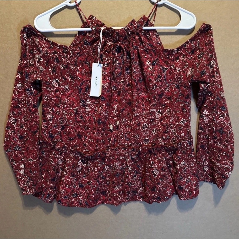 Tavik Burgundy Floral Cold Shoulder Blouse Size M - Picture 2 of 4